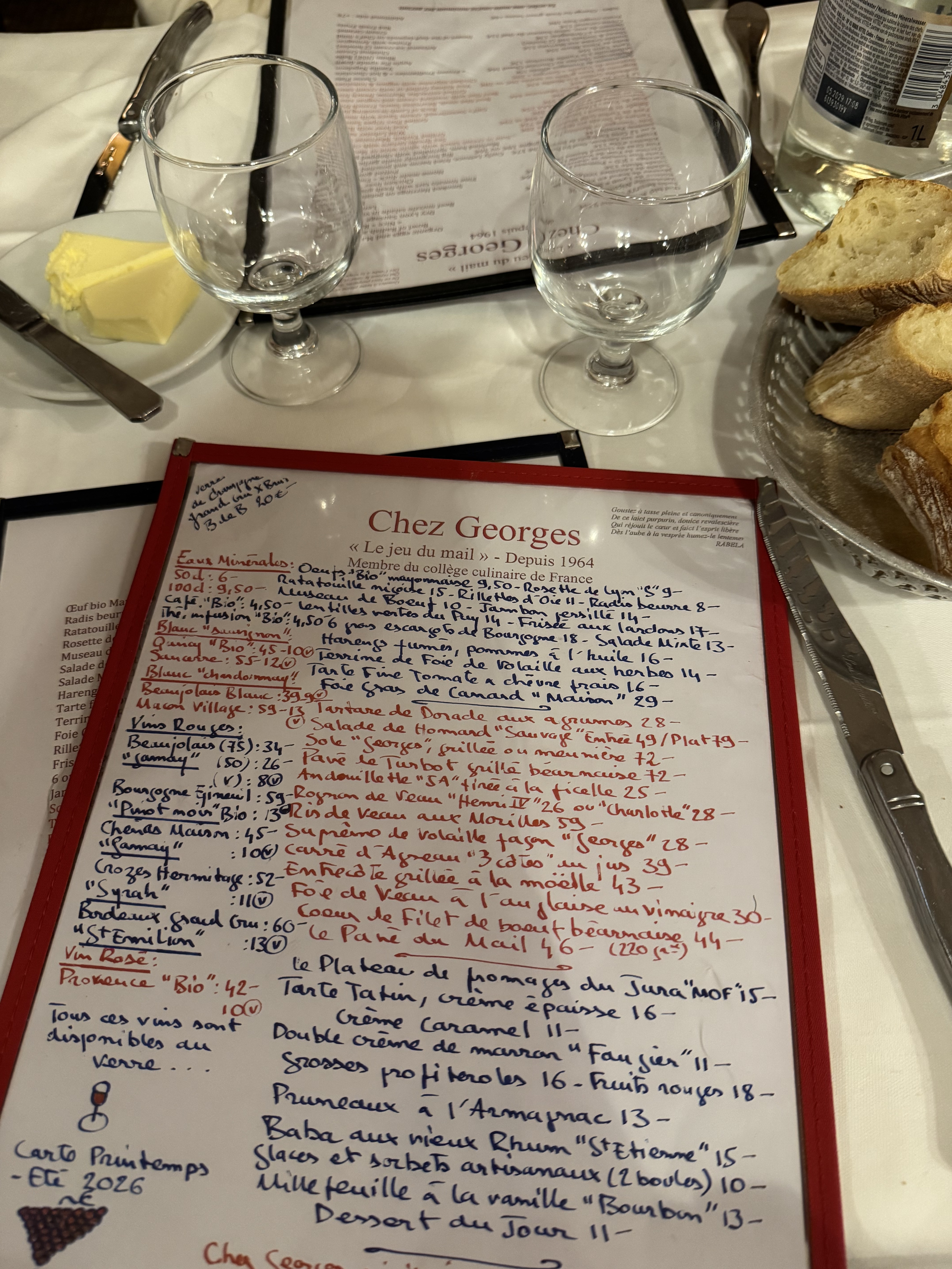 The handwritten menu