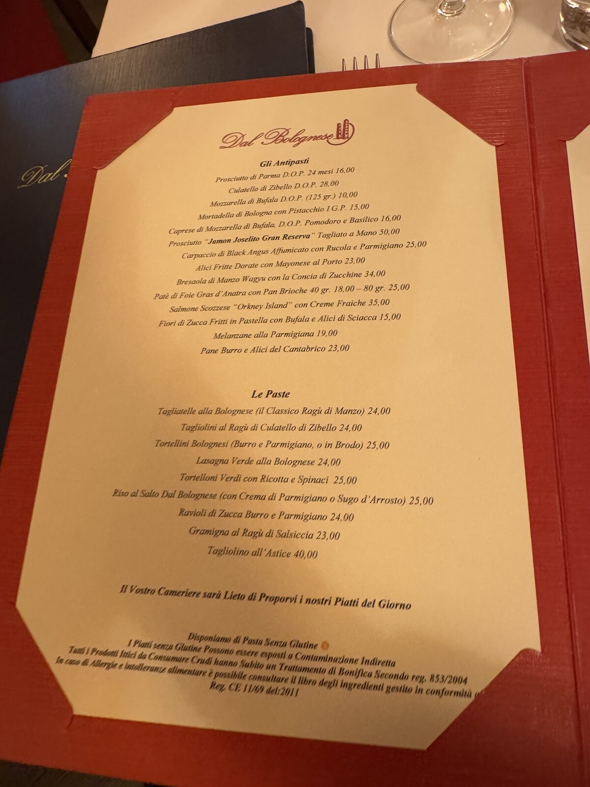 The menu