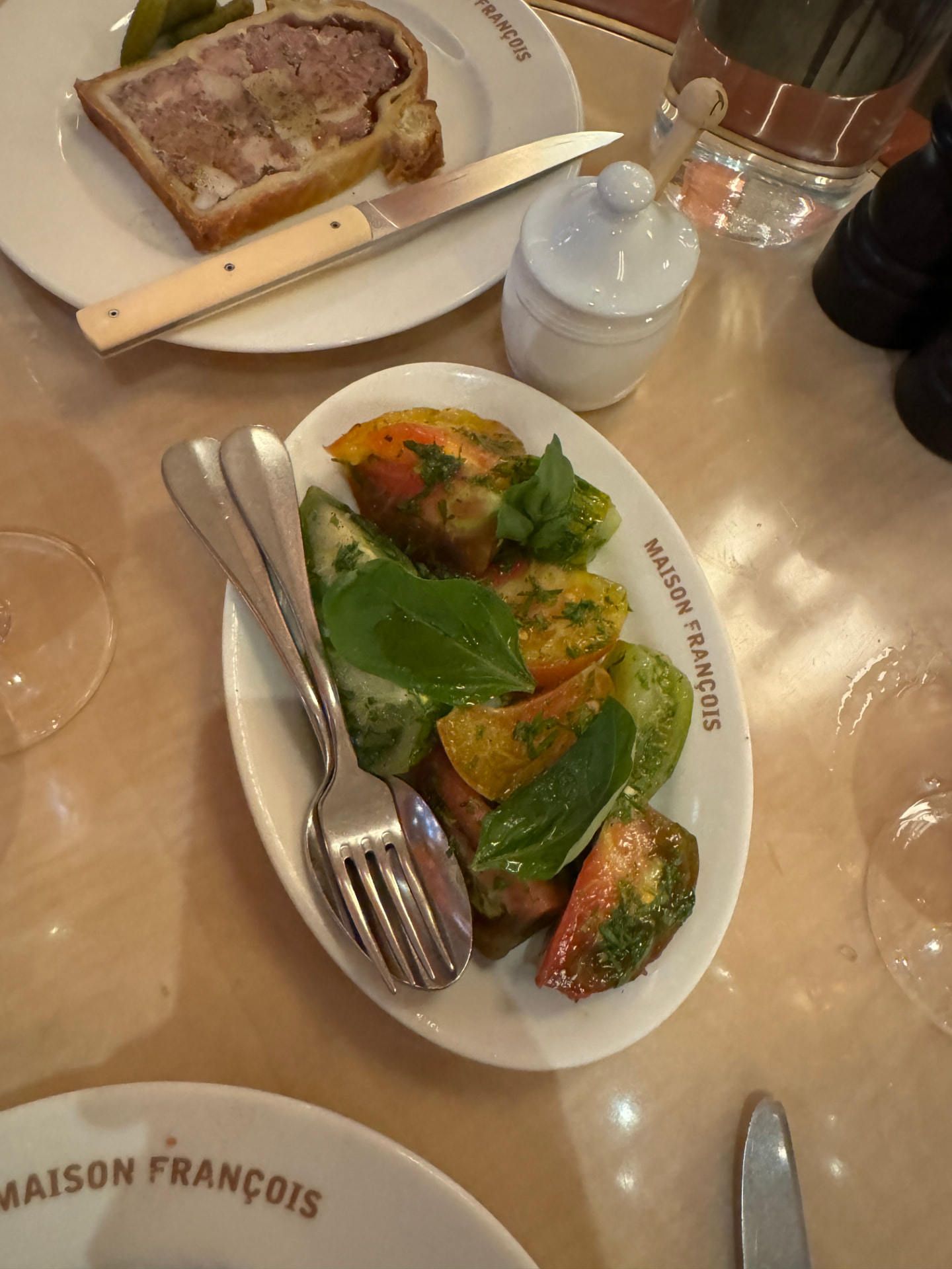 Pâté en croûte and heritage tomatoes